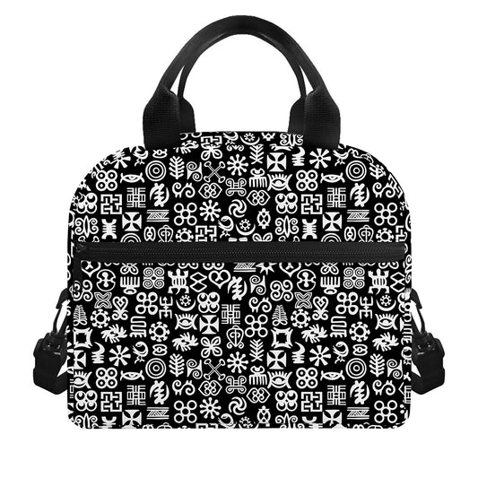 White And Black Adinkra Symbols Print Insulated Lunch Bag