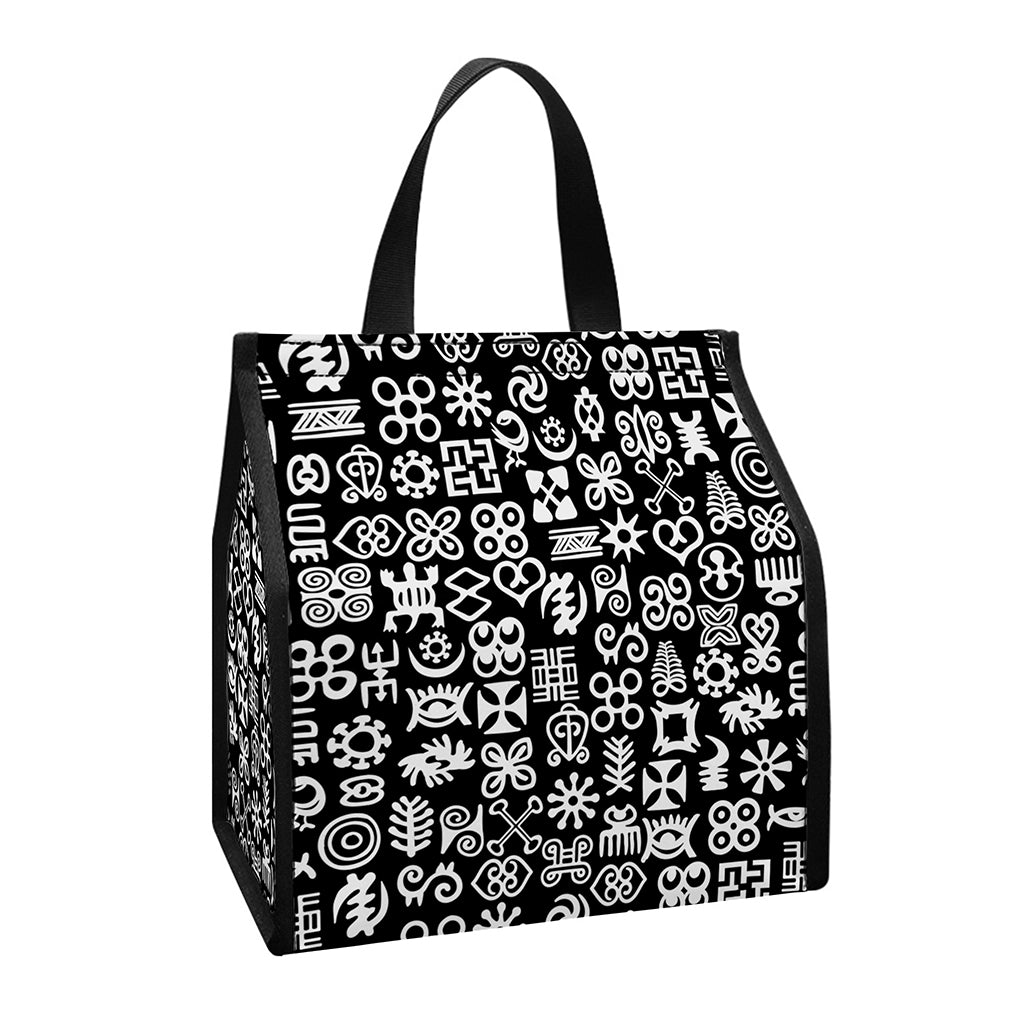 White And Black Adinkra Symbols Print Insulated Lunch Tote