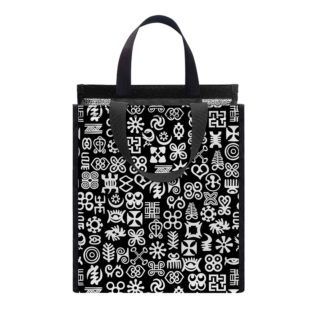 White And Black Adinkra Symbols Print Insulated Lunch Tote