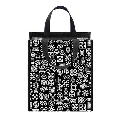 White And Black Adinkra Symbols Print Insulated Lunch Tote