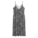 White And Black Adinkra Symbols Print Jersey Midi Cami Dress