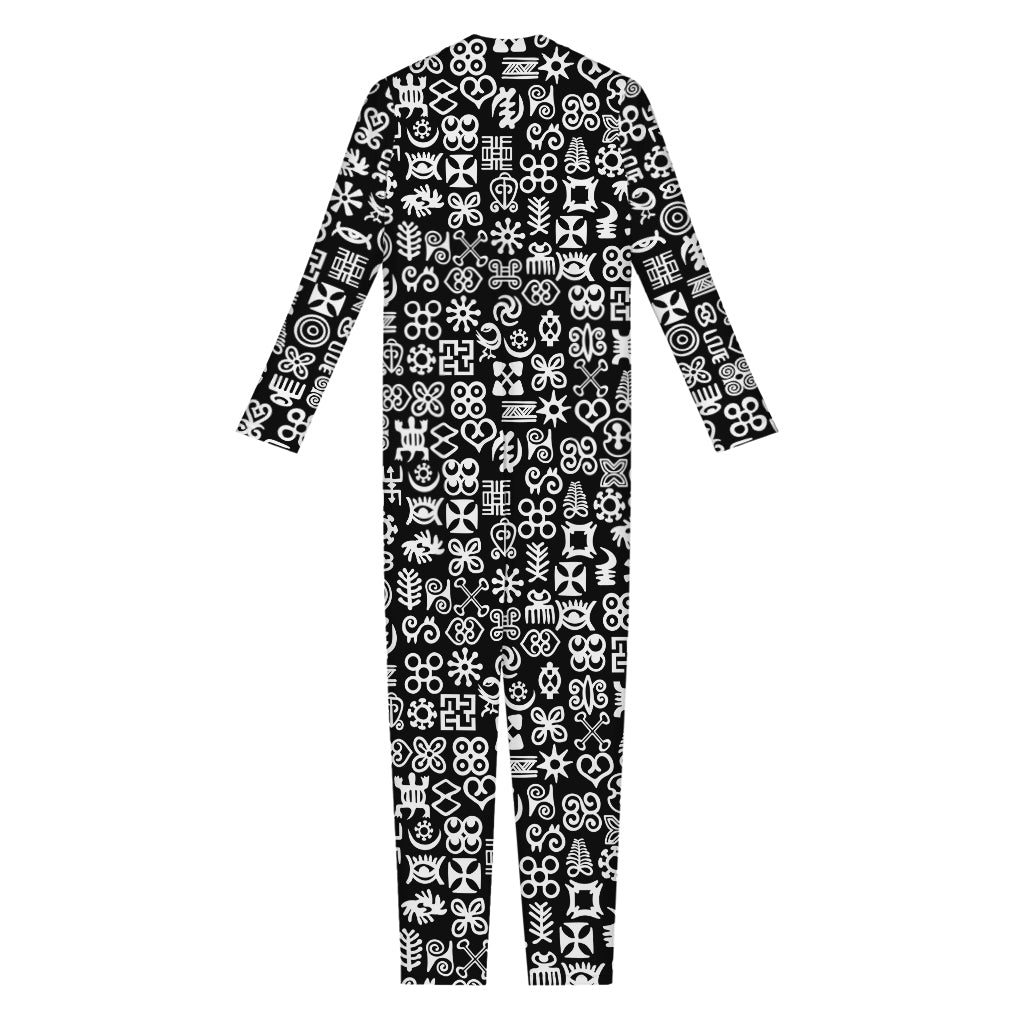 White And Black Adinkra Symbols Print Jumpsuit