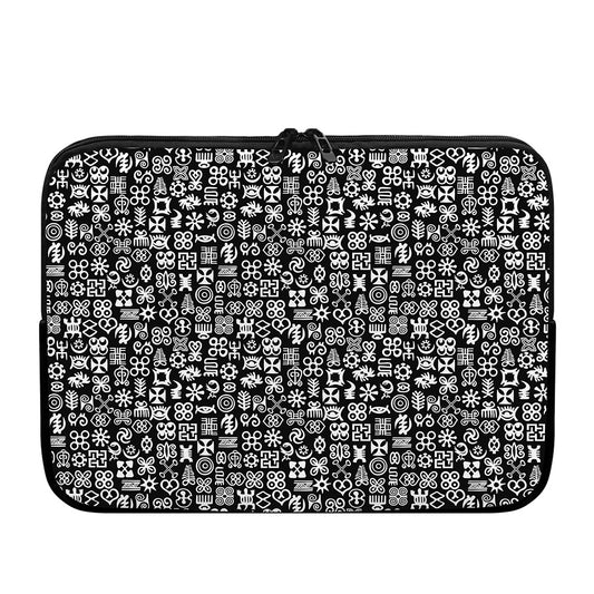 White And Black Adinkra Symbols Print Laptop Sleeve