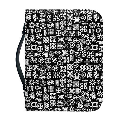 White And Black Adinkra Symbols Print Leather Bible Cover