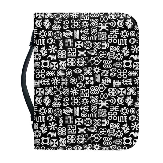 White And Black Adinkra Symbols Print Leather Bible Cover