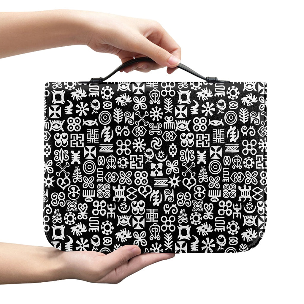 White And Black Adinkra Symbols Print Leather Bible Cover
