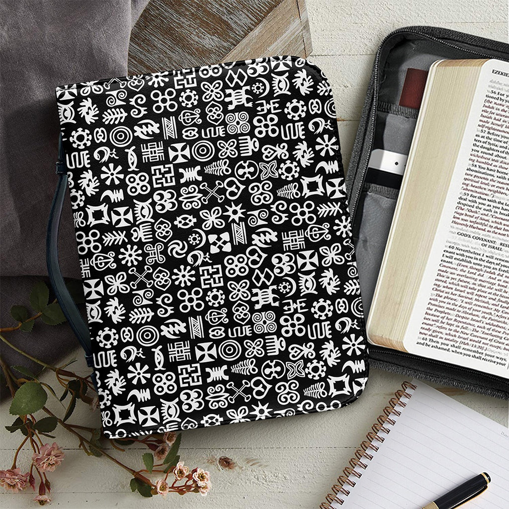 White And Black Adinkra Symbols Print Leather Bible Cover