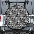 White And Black Adinkra Symbols Print Leather Spare Tire Cover