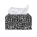 White And Black Adinkra Symbols Print Leather Tissue Box Cover