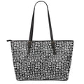 White And Black Adinkra Symbols Print Leather Tote Bag With Zipper