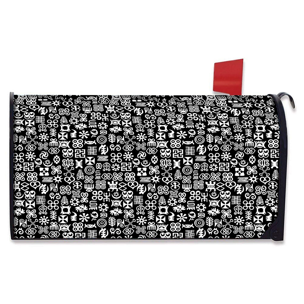 White And Black Adinkra Symbols Print Mailbox Cover