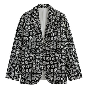 White And Black Adinkra Symbols Print Men's Blazer