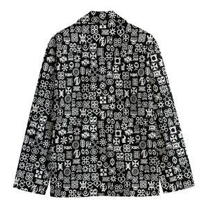 White And Black Adinkra Symbols Print Men's Blazer