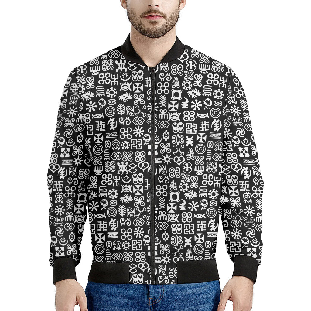 White And Black Adinkra Symbols Print Men's Bomber Jacket