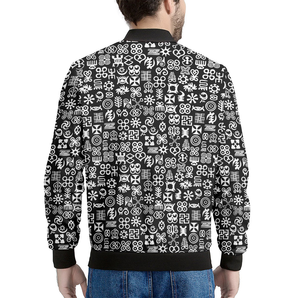 White And Black Adinkra Symbols Print Men's Bomber Jacket