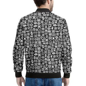 White And Black Adinkra Symbols Print Men's Bomber Jacket