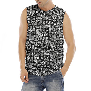 White And Black Adinkra Symbols Print Men's Fitness Tank Top