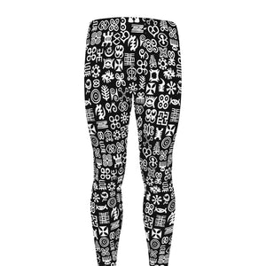 White And Black Adinkra Symbols Print Men's leggings