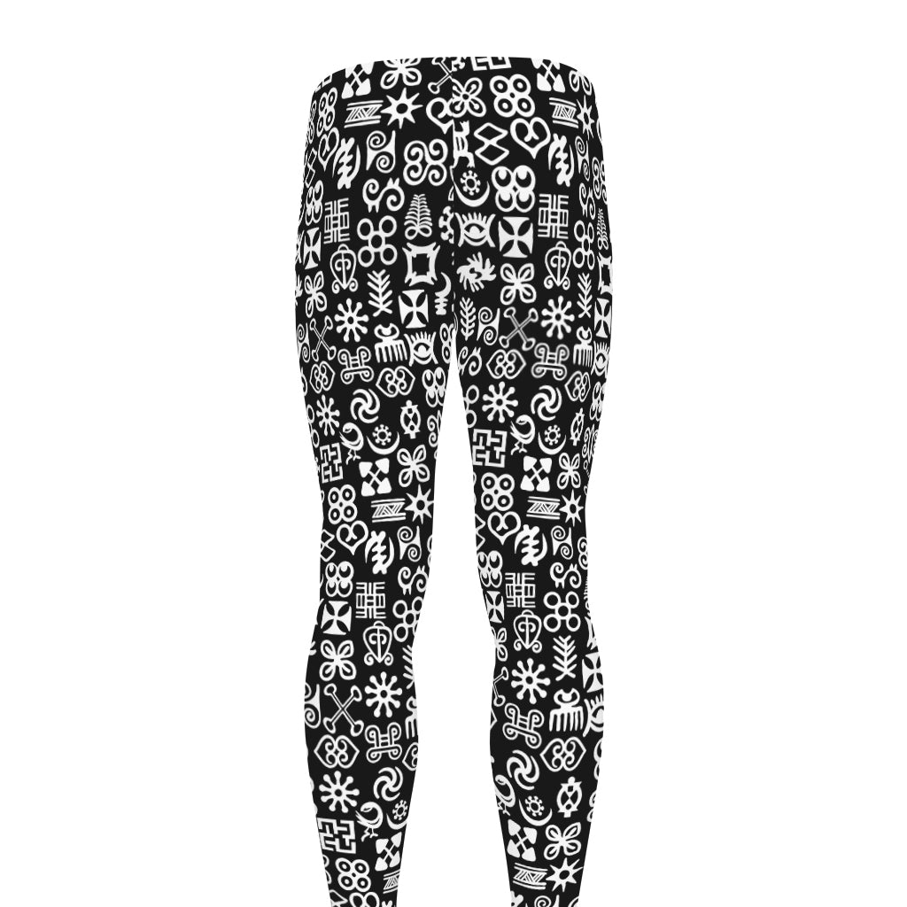 White And Black Adinkra Symbols Print Men's leggings