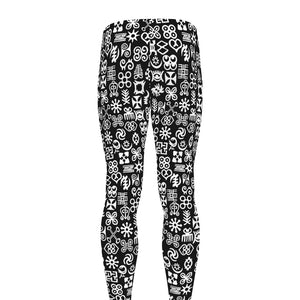 White And Black Adinkra Symbols Print Men's leggings