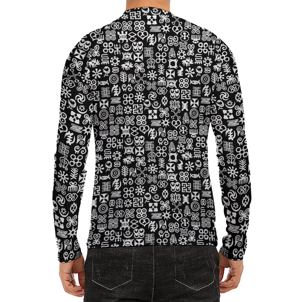 White And Black Adinkra Symbols Print Men's Long Sleeve Rash Guard