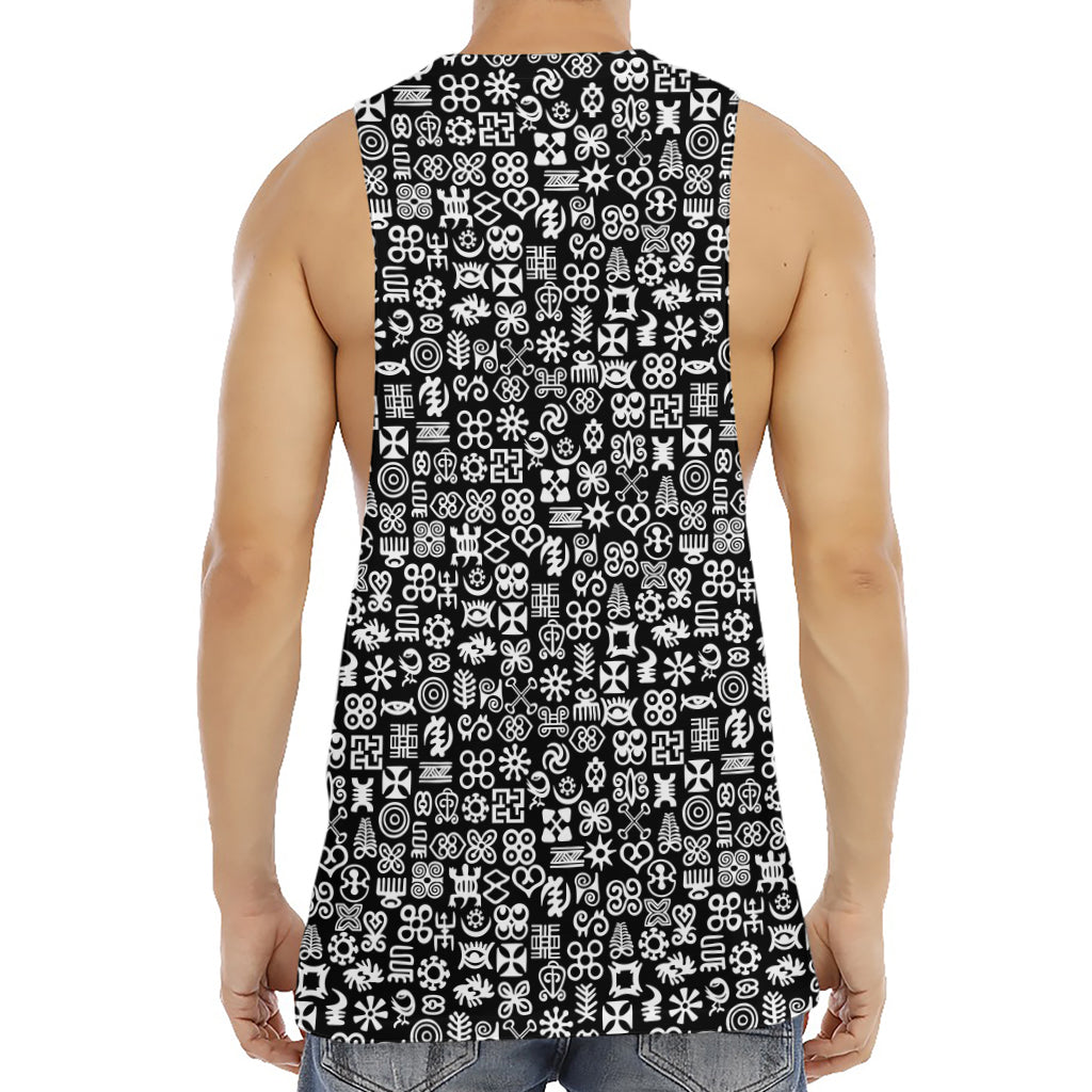 White And Black Adinkra Symbols Print Men's Muscle Tank Top