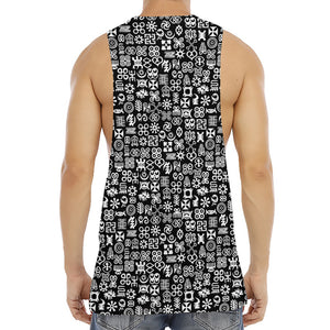 White And Black Adinkra Symbols Print Men's Muscle Tank Top