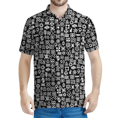 White And Black Adinkra Symbols Print Men's Polo Shirt
