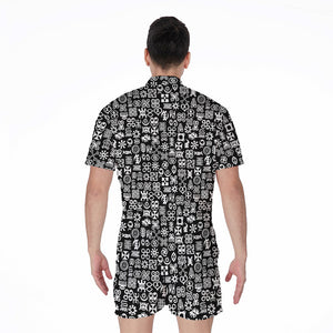 White And Black Adinkra Symbols Print Men's Rompers