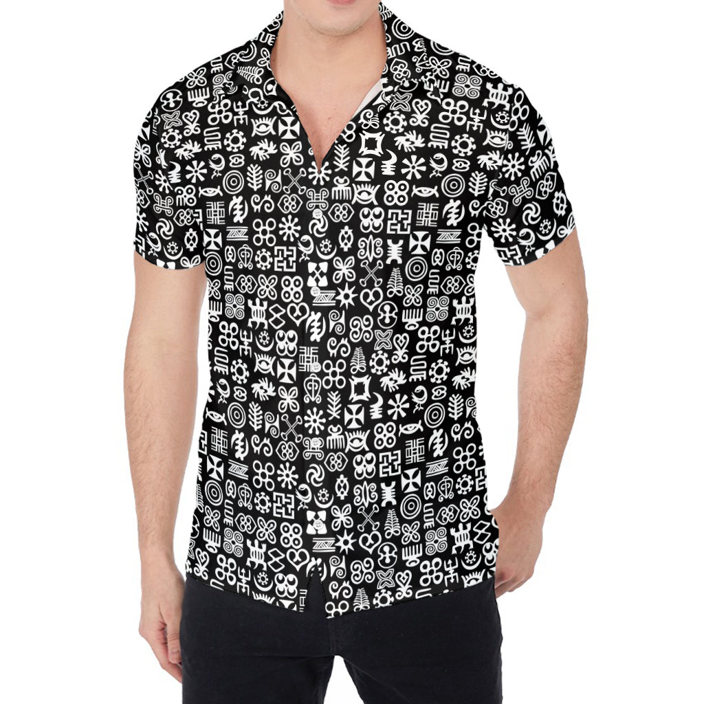 White And Black Adinkra Symbols Print Men's Shirt