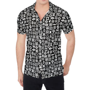 White And Black Adinkra Symbols Print Men's Shirt