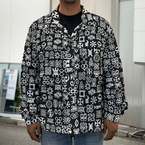 White And Black Adinkra Symbols Print Men's Shirt Jacket