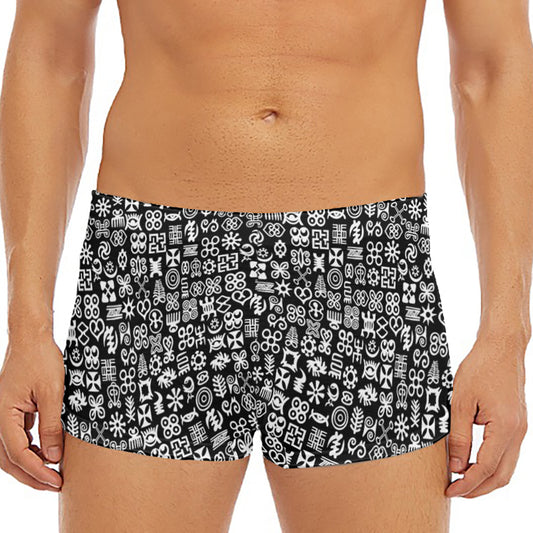 White And Black Adinkra Symbols Print Men's Short Boxer Briefs