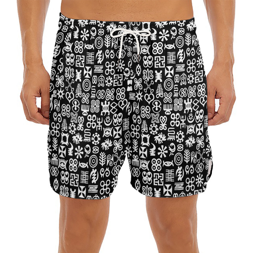 White And Black Adinkra Symbols Print Men's Split Running Shorts