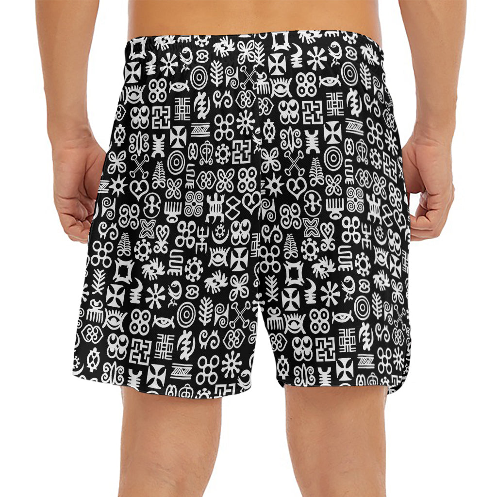 White And Black Adinkra Symbols Print Men's Split Running Shorts