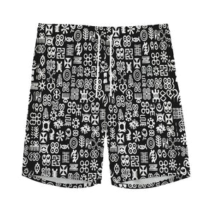 White And Black Adinkra Symbols Print Men's Sports Shorts