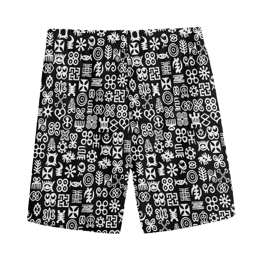 White And Black Adinkra Symbols Print Men's Sports Shorts