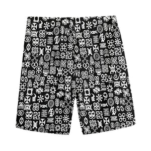 White And Black Adinkra Symbols Print Men's Sports Shorts