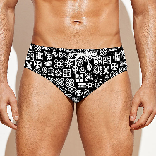 White And Black Adinkra Symbols Print Men's Swim Briefs