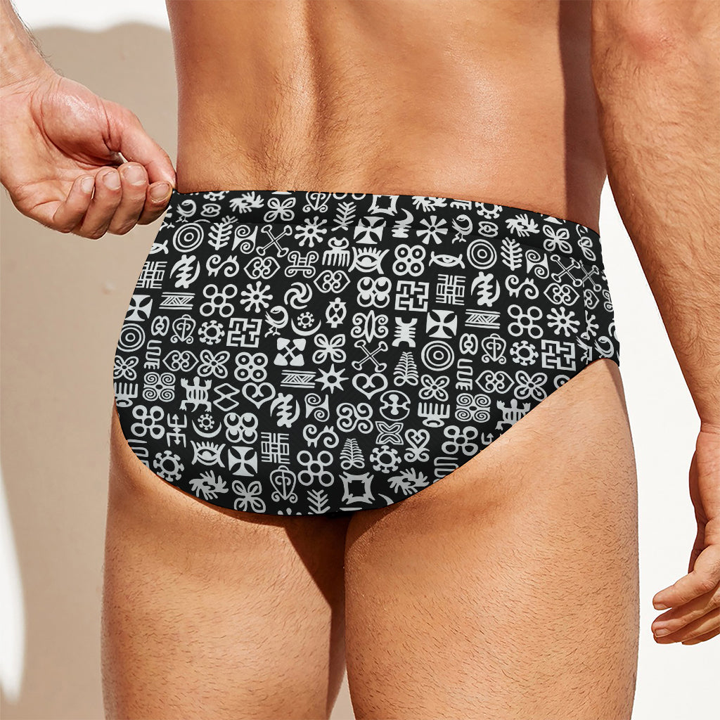 White And Black Adinkra Symbols Print Men's Swim Briefs