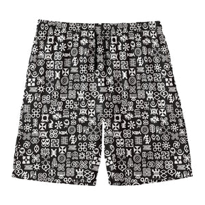 White And Black Adinkra Symbols Print Men's Swim Trunks