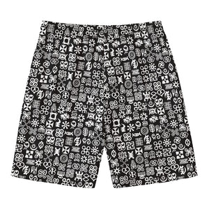 White And Black Adinkra Symbols Print Men's Swim Trunks