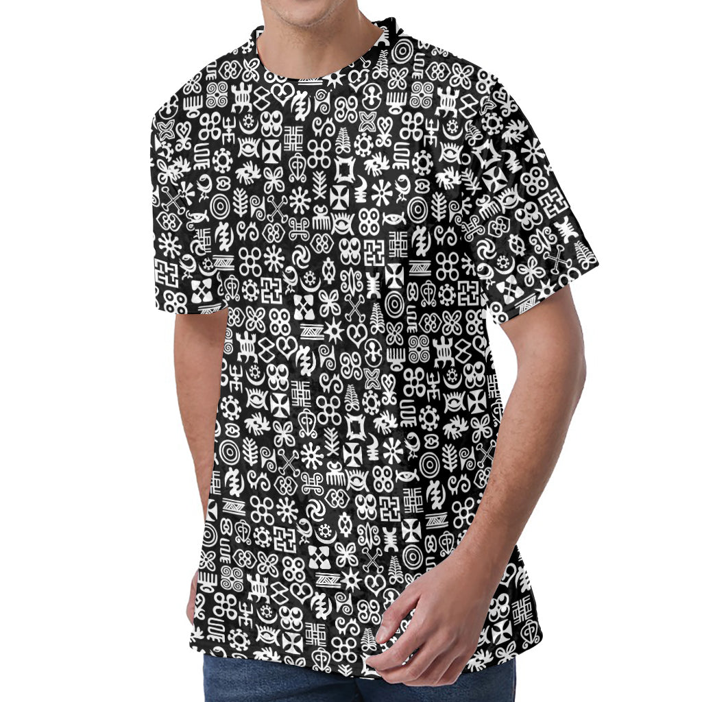 White And Black Adinkra Symbols Print Men's Velvet T-Shirt