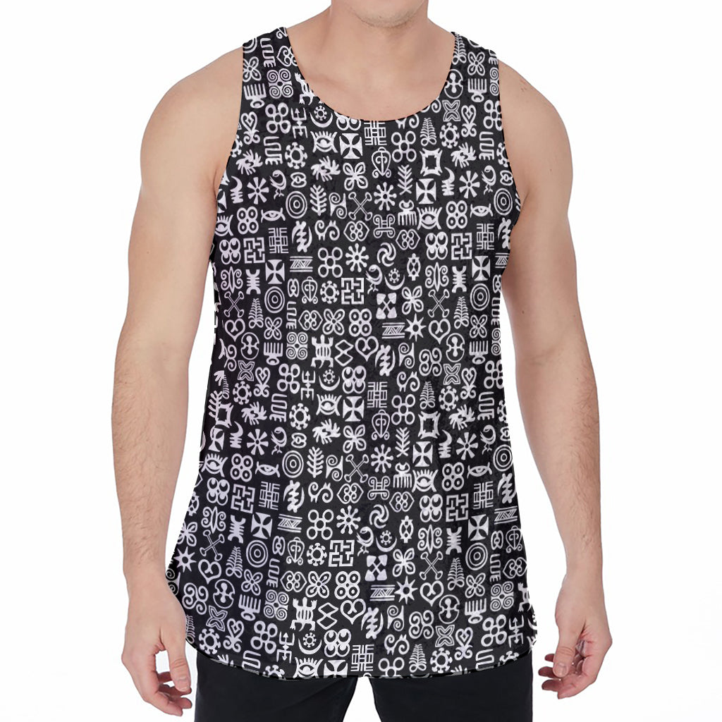 White And Black Adinkra Symbols Print Men's Velvet Tank Top