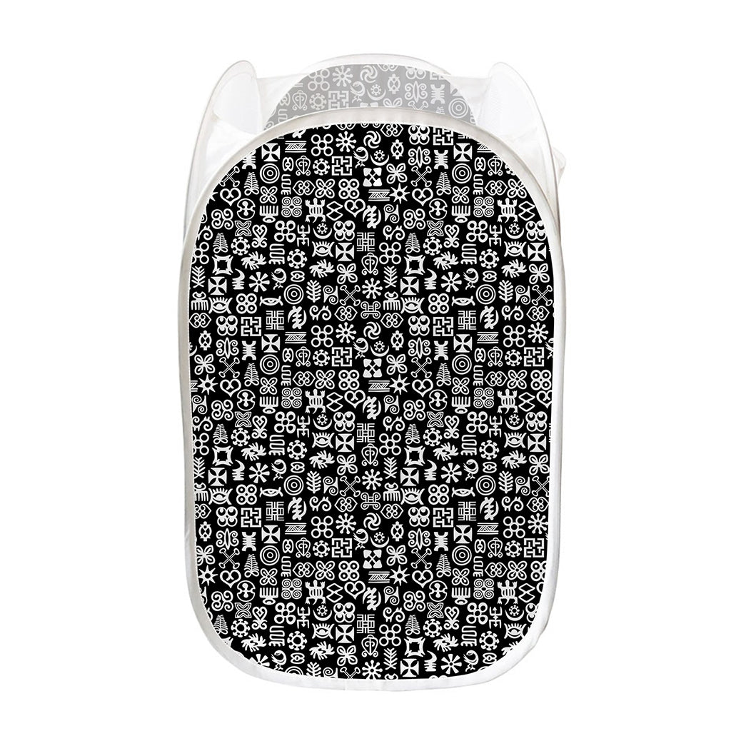 White And Black Adinkra Symbols Print Mesh Laundry Hamper