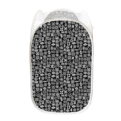 White And Black Adinkra Symbols Print Mesh Laundry Hamper