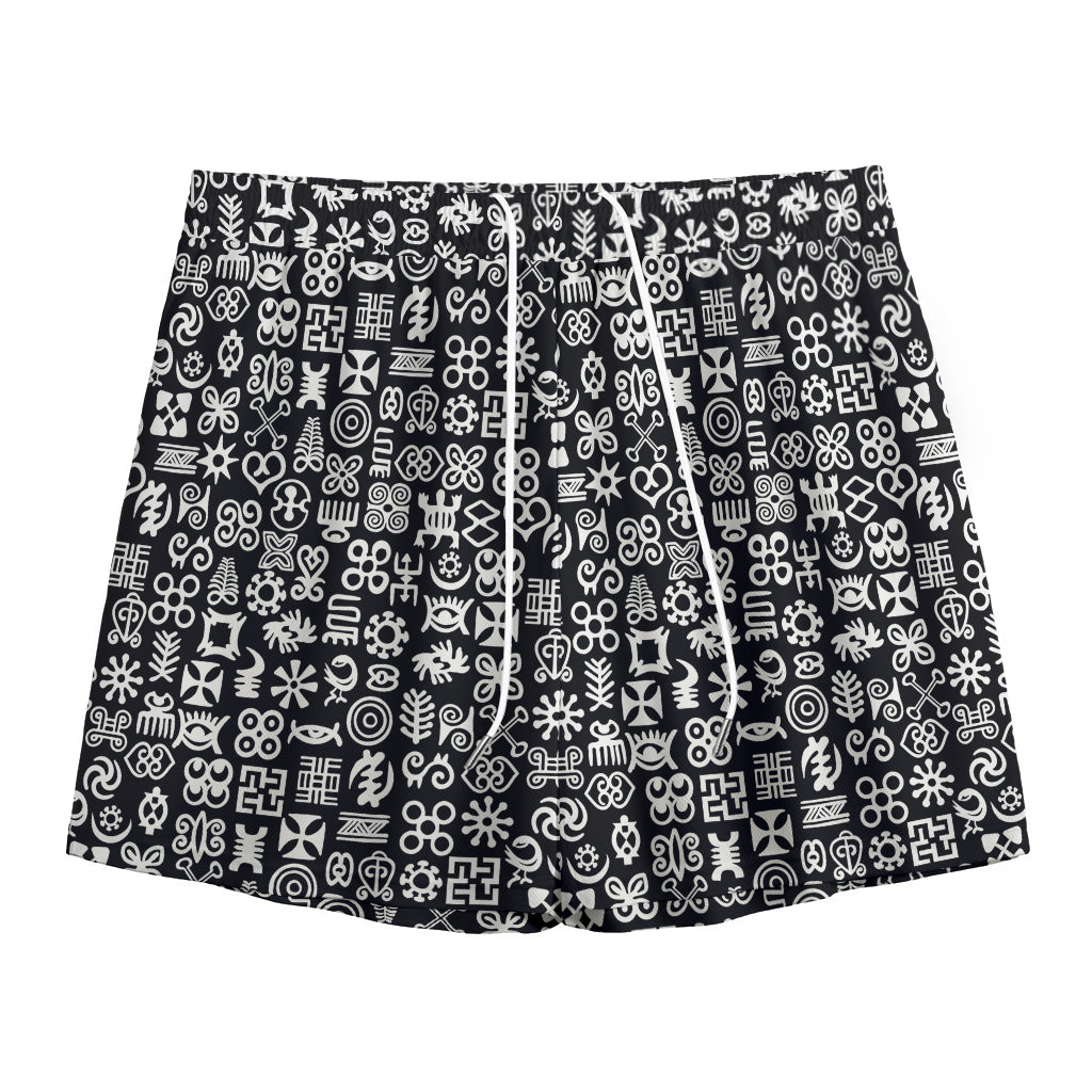 White And Black Adinkra Symbols Print Mesh Shorts