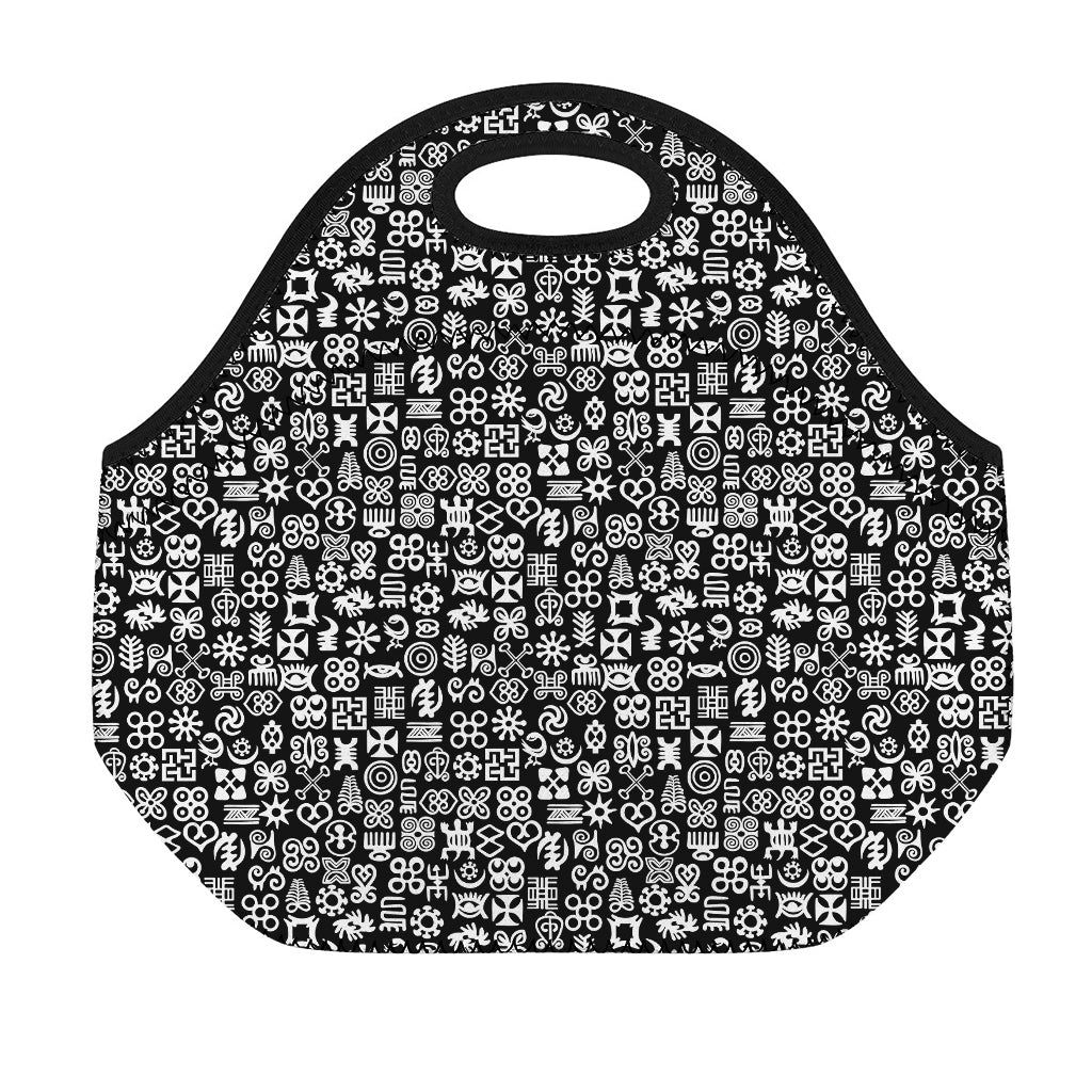 White And Black Adinkra Symbols Print Neoprene Lunch Bag