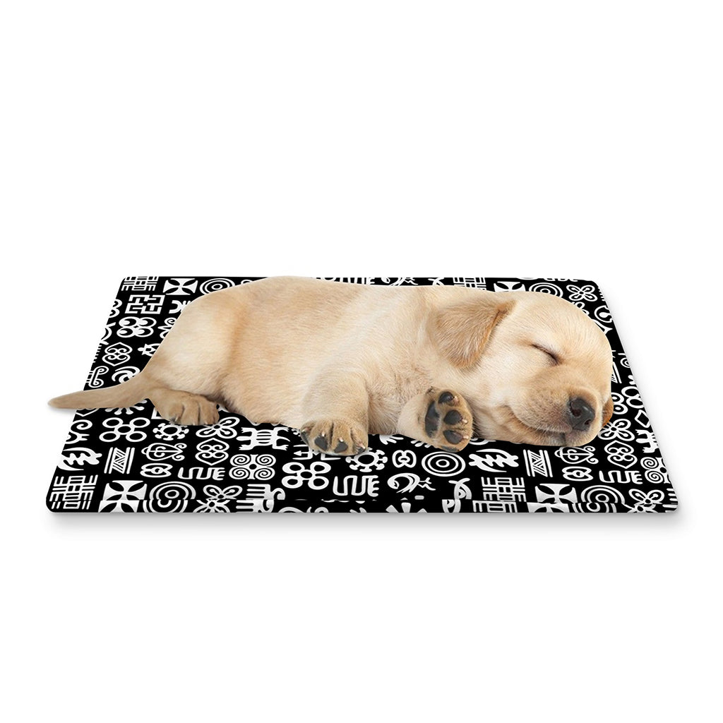 White And Black Adinkra Symbols Print Pet Cooling Mat Cover