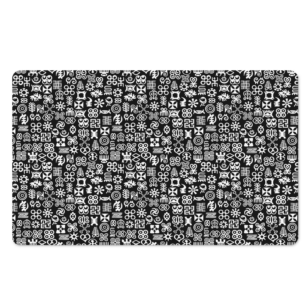 White And Black Adinkra Symbols Print Polyester Doormat